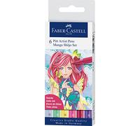 Faber-Castell Creative Studio Pitt Artist Pen Brush India Ink Pen, Shôjo, Wallet Of 6, For Art, Craft, Drawing, Sketching, Home, School, University, Colouring