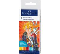 Faber-Castell Creative Studio Pitt Artist Pen Brush India Ink Pen, Shônen, Wallet Of 6, For Art, Craft, Drawing, Sketching, Home, School, University, Colouring