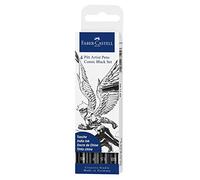 Faber-Castell Creative Studio Pitt Artist Pen India Ink, Black, Pack of 4, Art, Craft, Drawing, Sketching, Home, School, University, Colouring