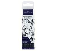 Faber-Castell Creative Studio Pitt Artist Pen India Ink Pen, Black, Wallet Of 4, For Art, Craft, Drawing, Sketching, Home, School, University, Colouring