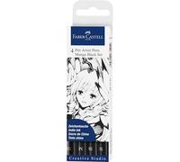 Faber-Castell Creative Studio Pitt Artist Pen India Ink Pen, Black, Wallet Of 4, For Art, Craft, Drawing, Sketching, Home, School, University, Colouring