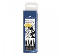 Faber-Castell Creative Studio Pitt Artist Pen India Ink Pen, Manga Black Set, Wallet Of 4, For Art, Craft, Drawing, Sketching, Home, School, University, Colouring