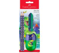 Faber-Castell Writing Set 111519 Dino - HB Pencils, Sharpener & Eraser, School Set for Children