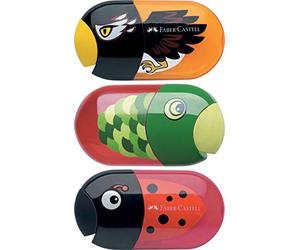 Faber-Castell - Double Pencil Sharpener with Eraser (Ladybug + Fish + Eagle)