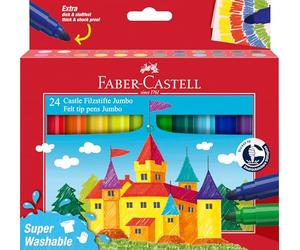 Faber-Castell Fibre-tip pen Jumbo 24pc. Superwashable | Vibrant colours with washable ink for kindergarten, school and home