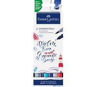 Faber Castell Goldfaber Aqua 164519 Dual Marker, Sea, with Brush Tip and Fineliner Tip, Pack of 6