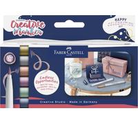 Faber-Castell Goldfaber Creative Marker Set, Brush Tip, Set of 6, Happy Celebration, Drawing, Creative Lettering, Sketching, DIY, Upcycling, Colouring Marker Pen For Many Creative Art Projects
