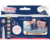 Faber-Castell Goldfaber Creative Marker Set, Brush Tip, Set of 6, Happy Celebration, Drawing, Creative Lettering, Sketching, DIY, Upcycling, Colouring Marker Pen For Many Creative Art Projects