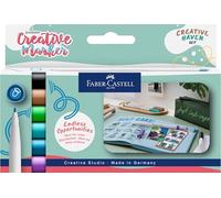 Faber-Castell Goldfaber Creative Marker Set, Round Nib, 1.5mm, Set of 6, Creative Haven, Drawing, Creative Lettering, Sketching, DIY, Upcycling, Colouring Marker Pen For Many Creative Art Projects