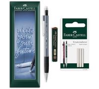 Faber-Castell Grip 1345 Mechanical Pencil Set | 0.5mm HB Propelling Pencil with Polymer Leads & Spare Eraser Refills for Writing, Sketching, Technical Drawing & Office Use (Stone Grey)
