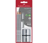 Faber Castell Grip 2001 HB Pencils x3, Eraser Caps x2, & Trio 3-Hole Sharpener