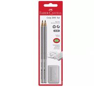 Faber-Castell Grip 2001 Set - 2 x Pencils, 1 x Edge Eraser - Blister of 3