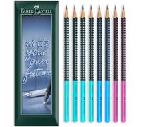 Faber-Castell Grip 2001 Two-Tone Triangular Graphite Pencil - HB Lead Grade - Envelope Gift Pack of 8 Pencils (Black/Turquoise, Blue, Pink)