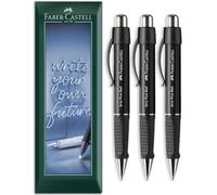 Faber-Castell Grip Plus Ball Ballpoint Pen M, Blue Ink, Black Pack of 3