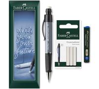 Faber-Castell Grip Plus Mechanical Pencil + 12 x 0.7mm HB Refill Leads + Eraser Refills in Envelope Packaging (Stone Grey Barrel)