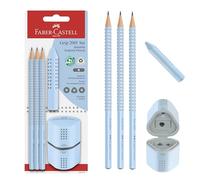 Faber-Castell Grip 580074 Pencil Set with Sharpener and Eraser 5-Piece Writing Set Sky Blue
