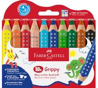 Faber-Castell Grippy 110624 Colouring Pencils Set, 10 Colouring Pencils for Toddlers from 2 Years, 3-in-1 Pens Set