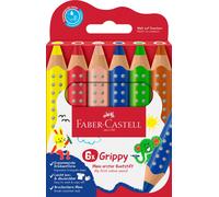 Faber-Castell Grippy 110630 Colouring Pencils Set, 6 Colouring Pencils for Toddlers from 2 Years, 3-in-1 Pens Set