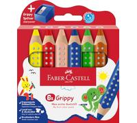 Faber-Castell Grippy 110635 Colouring Pencils Set, 6 Colouring Pencils with Sharpener for Toddlers from 2 Years, 3-in-1 Pencil Set