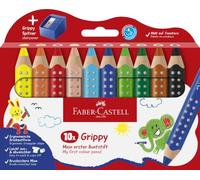 Faber-Castell Grippy 110636 Set of 10 Jumbo Colouring Pencils for Toddlers Easy Wipe Clean Ergonomic Triangle Shape Thick Colouring Pencils 10 mm Thick Lead Sharpener Included