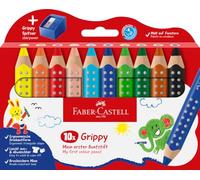 Faber-Castell Grippy 110636 Colouring Pencils Set, 10 Colouring Pencils with Sharpener for Toddlers from 2 Years, 3-in-1 Pencil Set