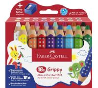 Faber-Castell Grippy 110645 Colouring Pencils Set, 16 Colouring Pencils with Sharpener for Toddlers from 2 Years, 3-in-1 Pencil Set