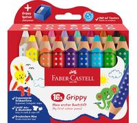 Faber-Castell Grippy 110645 Colouring Pencils Set, 16 Colouring Pencils with Sharpener for Toddlers from 2 Years, 3-in-1 Pencil Set