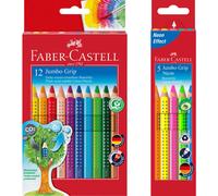 Faber-Castell Jumbo Grip 110912 Colouring Pencils Cardboard Case 12 + 5 Case Jumbo Grip Neon Colours