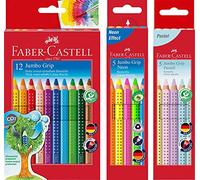 Faber-Castell - Jumbo Grip Colouring Pencils Cardboard Case 12 + 5 Jumbo Grip Neon Colours + 5 Pastel Colours