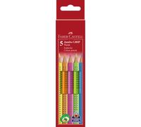 FABER-CASTELL Jumbo Grip Colouring Pencils, Writing Colour: 5 Neon Assorted (Pack of 5), 5 Packs of 5