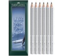 Faber-Castell Jumbo Grip Triangular Graphite Pencil - Silver Barrel - Envelope Gift Pack of 6 Pencils (HB Lead Grade)