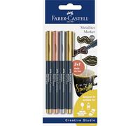 Faber-Castell Metallics 160791 Marker Pens Set of 4 Pens 1.5 mm Line Width Suitable for Many Surfaces with Metallic Effect