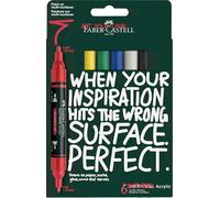 Faber-Castell Multimark Acrylic Dual Marker, Set of 6 Basic Colours, Art Set Supplies, Water-Based Acrylic Marker Pen, Double Ended, Bold & Fine Tip, Art Markers, Colouring Pens, Highlighters