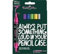Faber-Castell Multimark Acrylic Dual Marker, Set of 6 Vibrant Colours, Art Set Supplies, Water-Based Acrylic Marker Pen, Double Ended, Bold & Fine Tip, Art Markers, Colouring Pens, Highlighters