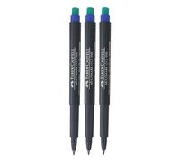 Faber-Castell Multimark (F) Permanent Marker Pens, BLUE, Fine Point (0.8mm), Pack of 3, Built In Eraser, Water n Fade Resistant, Marks on Most Surfaces