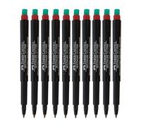 Faber-Castell Multimark (F) Permanent Marker Pens, RED, Fine Point (0.8mm), Pack of 10, Built In Eraser, Water n Fade Resistant, Marks on Most Surfaces