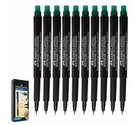 Faber-Castell Multimark (S) Permanent Marker Pens, GREEN, SuperFine Point (0.4mm), Pack of 10, Built In Eraser, Water n Fade Resistant, Marks on Most Surfaces