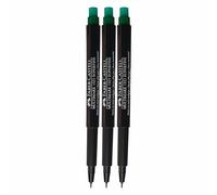 Faber-Castell Multimark (S) Permanent Marker Pens, GREEN, SuperFine Point (0.4mm), Pack of 3, Built In Eraser, Water n Fade Resistant, Marks on Most Surfaces