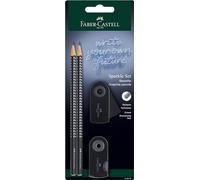 Faber-Castell 218472 - Sparkle Pencil Set with Sharpener, Eraser and 2 Pencils, Writing Set Sleeve in Black