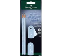 Faber-Castell Sparkle 218471 Pencil Set with Sharpener, Eraser and 2 Pencils, Writing Set Sleeve in Sky Blue