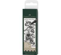 Faber-Castell Pitt Artist Pen Black, Wallet of 4 XS S F & M