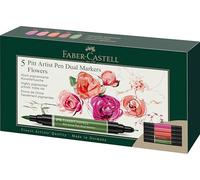 FABER-CASTELL - Pitt Artist Pen Dual Flowers - 5 Colours | With brush tip and fibre tip, highly pigmented drawing ink for illustrations, sketches and hand lettering