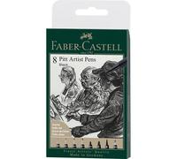 Faber-Castell Art & Graphic Pitt Artist Pen India Ink Pen, Black, Wallet Of 8, For Art, Craft, Drawing, Sketching, Home, School, University, Colouring