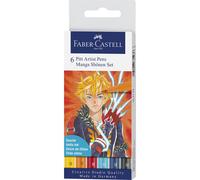 Faber-Castell Creative Studio Pitt Artist Pen Brush India Ink Pen, Shônen, Wallet Of 6, For Art, Craft, Drawing, Sketching, Home, School, University, Colouring