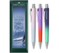 Faber-Castell Poly Ball Flow XB Ballpoint Pen - Extra Broad Nib - Multicoloured Barrels, Blue Ink - Envelope Gift Pack of 3 Pens