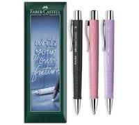 Faber-Castell Poly Ball XB Ballpoint Pen | Extra Broad Nib | Multicoloured Barrels, Blue Ink | Stationery Set for Office, Home, Work | Envelope Gift Pack of 3 Pens (Black, Rose, Sweet Lilac)