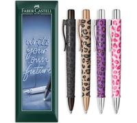 Faber-Castell Poly Ball XB Ballpoint Pen Leo Edition - Extra Broad Nib - Novelty Animal Themed Multicoloured Barrels, Blue Ink - Envelope Gift Pack of 4 Pens
