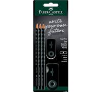 Faber-Castell Sleeve Set Black - 3 x Grip 2001 B Pencils, 1 x Sleeve mini eraser