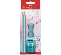 Faber-Castell Sparkle 118297 Pencil Set with Sharpener, Eraser and 2 Pencils, Writing Set Ocean Metallic