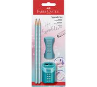 Faber-Castell Sparkle 118297 Pencil Set with Sharpener, Eraser and 2 Pencils, Writing Set Ocean Metallic